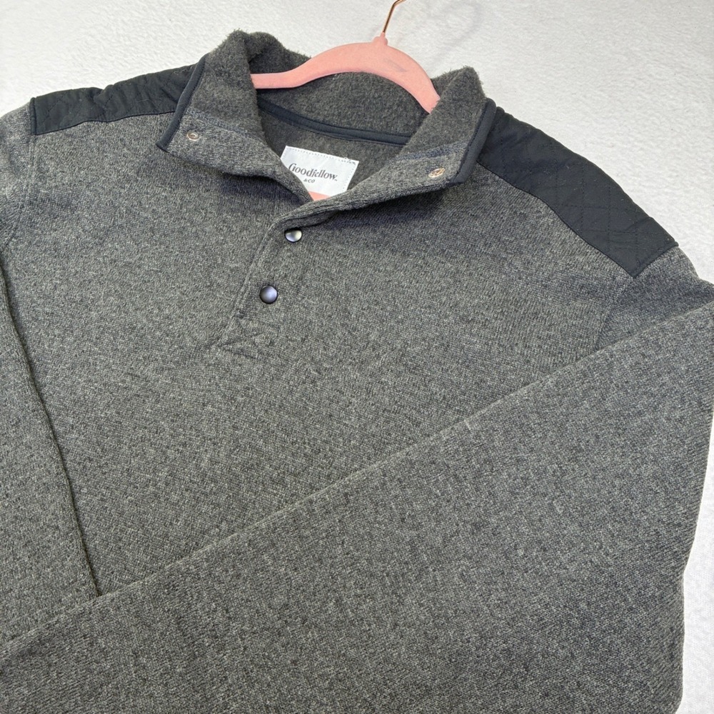 Goodfellow & Co Mens Gray Fleece Snap Neck Pullover Quilted Shoulder Large